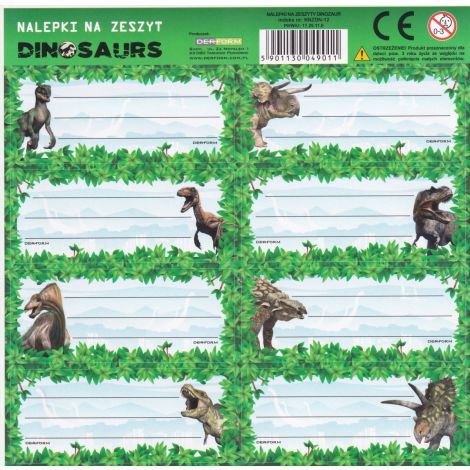 Naklejki na zeszyty Derform Dinozaury, 7szt - 2